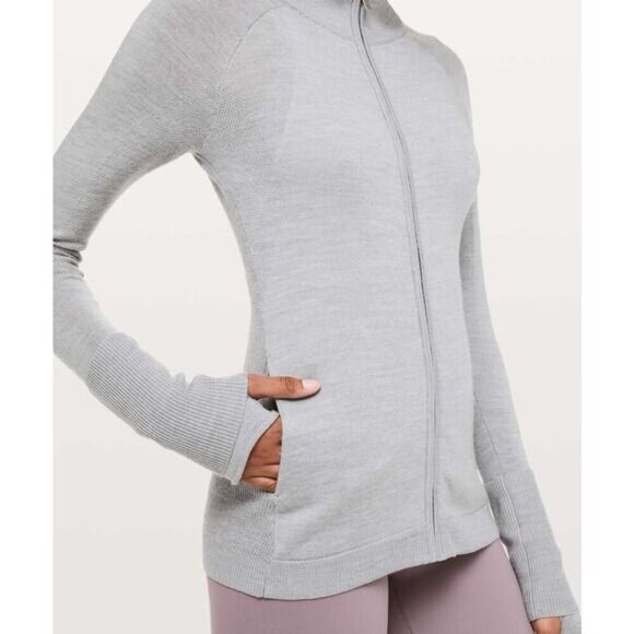 LULULEMON Time To Thrive Jacket Merino Wool Sz 4 Heathered Silver Drop - Picture 4 of 8